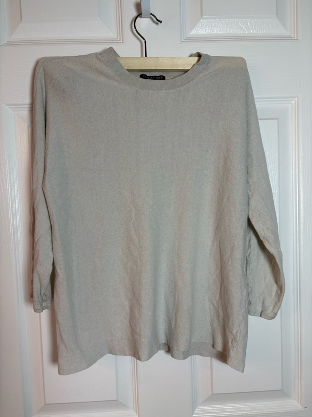 Eileen Fisher Petite Oatmeal Linen Blend Knit Top 3/4 Sleeve Minimalist PM
